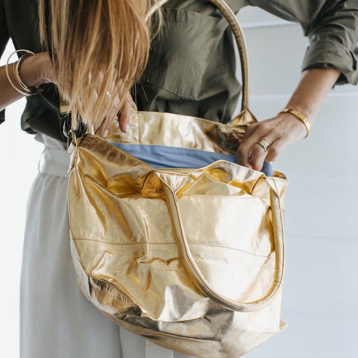 Paris Gold Leather Tote Bag