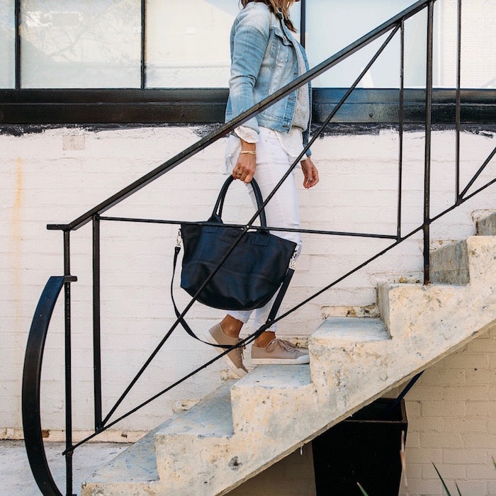 Paris French Navy Leather Tote Bag