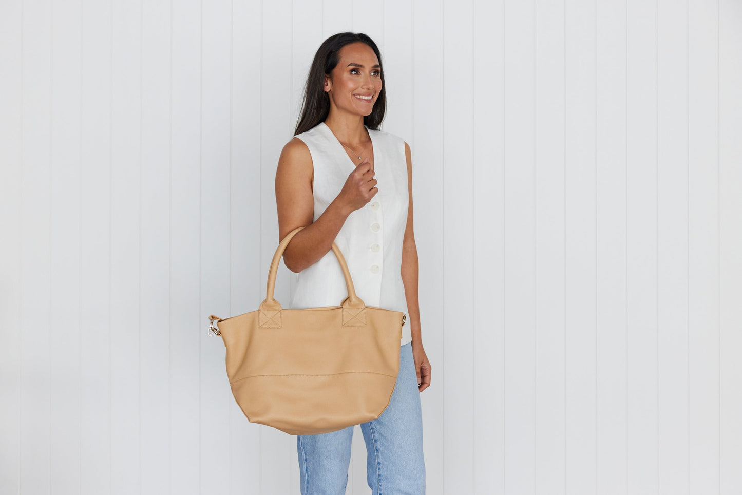 Paris Latte Leather Tote Bag
