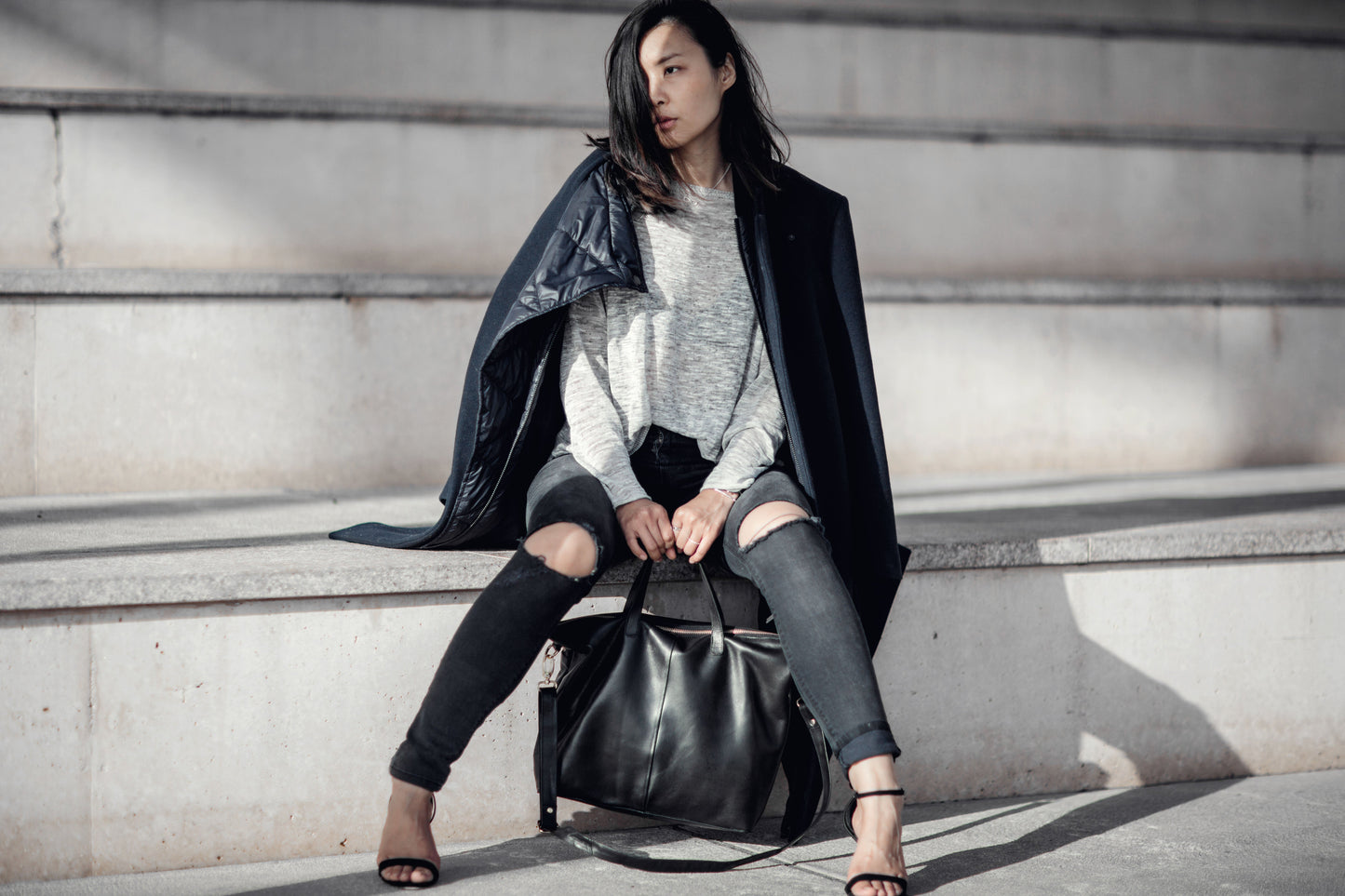 Rome Black Leather Tote Bag
