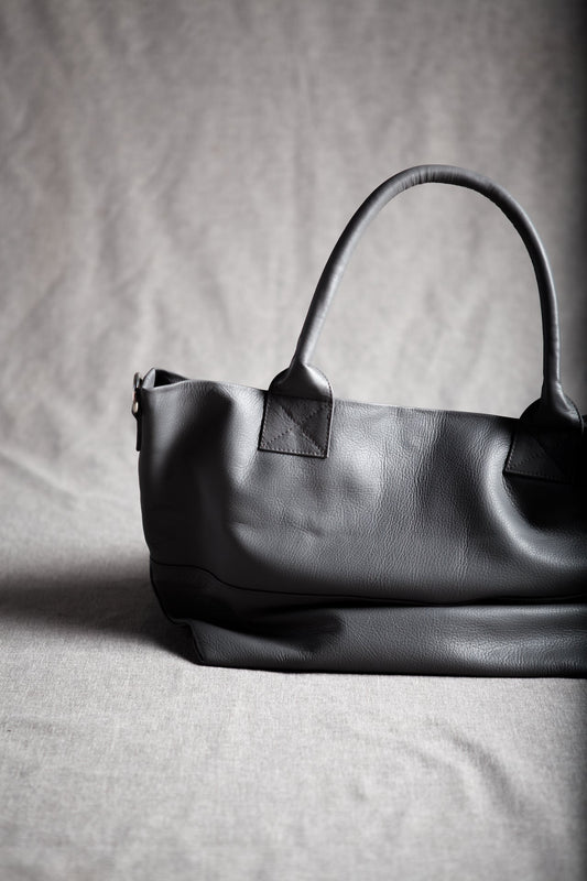 Paris Grey Leather Tote Bag