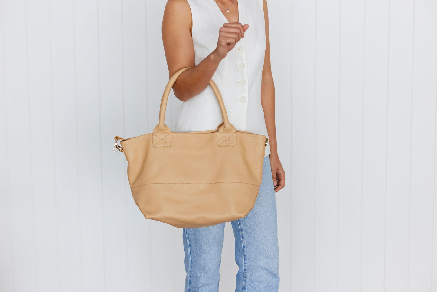 Paris Latte Leather Tote Bag