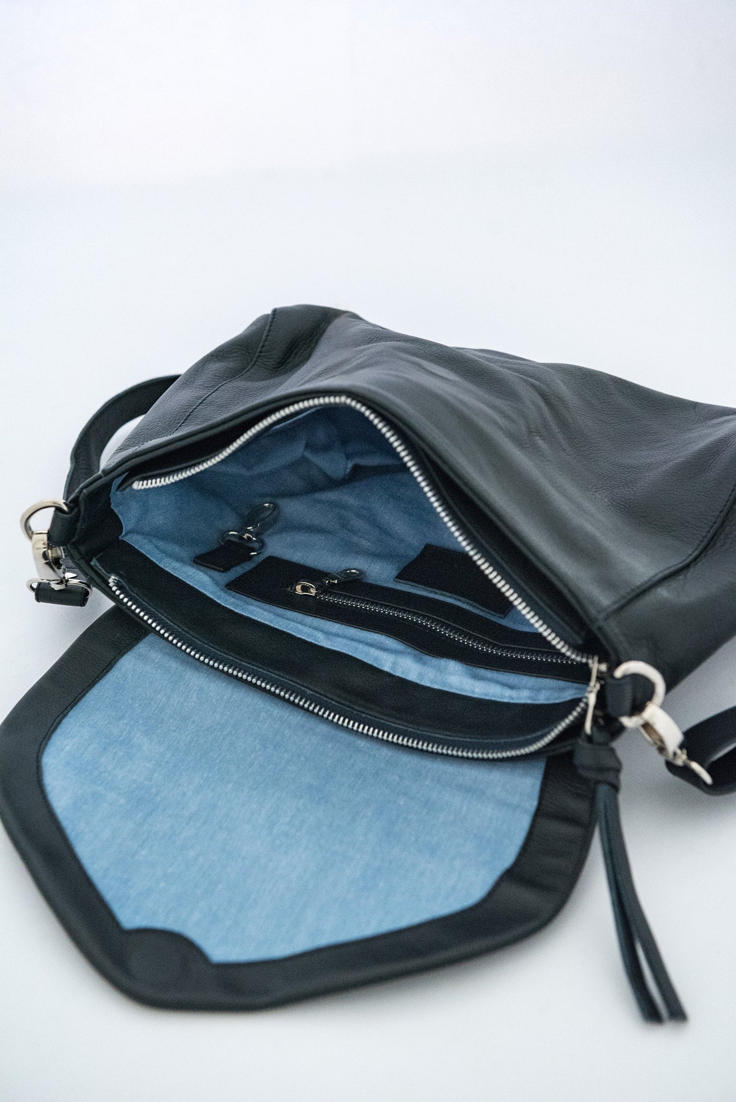 Singapore French Navy Leather Crossbody Bag